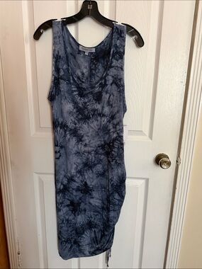 Navy Tie-Dye Asymmetrical Tank Dress
